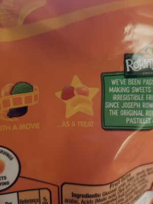 The back of the bag says you can enjoy Rowntree’s fruit gums “as a treat”.