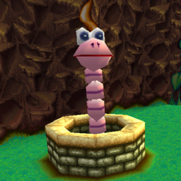 A giant pink worm enemy