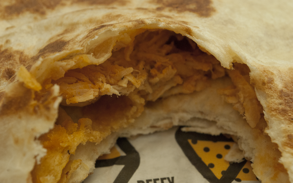 The interior of the Crunchwrap Slider, this time with chicken.