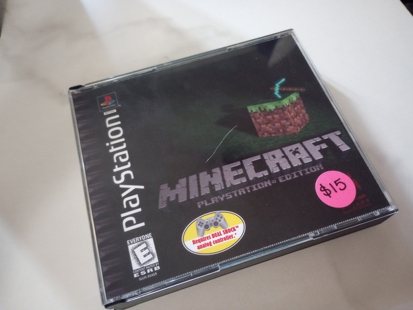 A physical mockup of Minecraft in a Playstation case