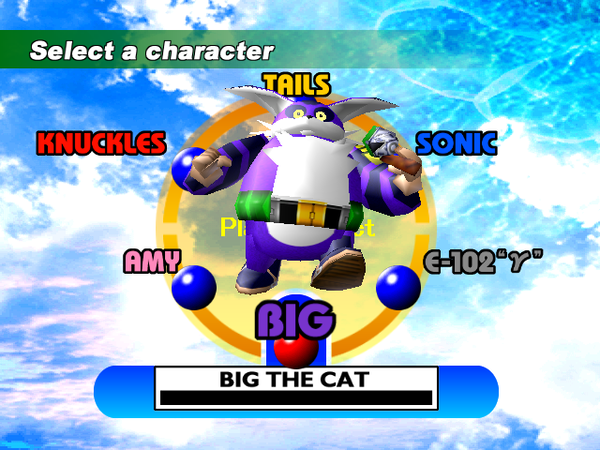 Big the Cat on the character select screen