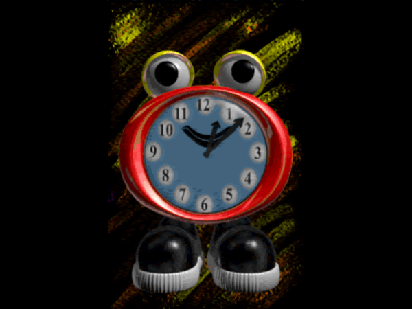 Some sort of clock with eyes and feet?