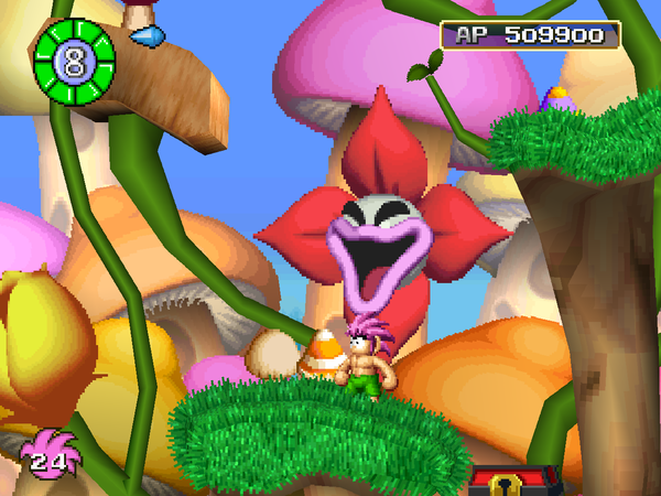 The Mushroom Forest, with giant laughing flowers in the background