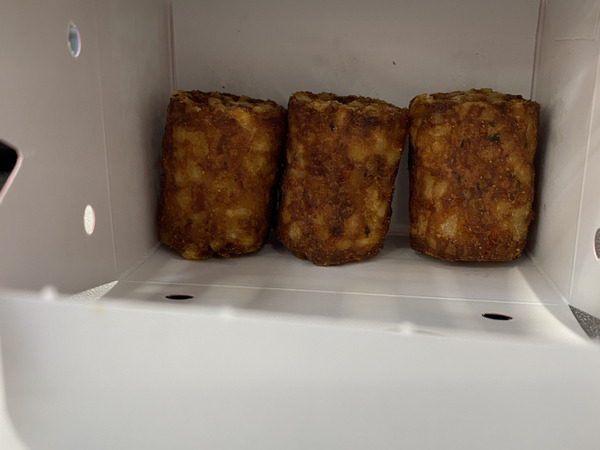 Three tater tots. They look like they're cowering.