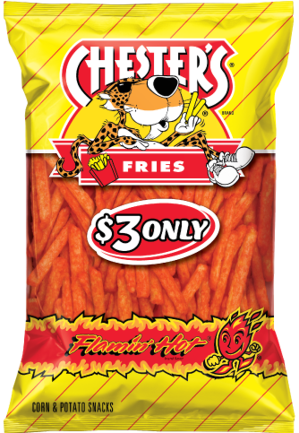 A bag of Chester's hot fries