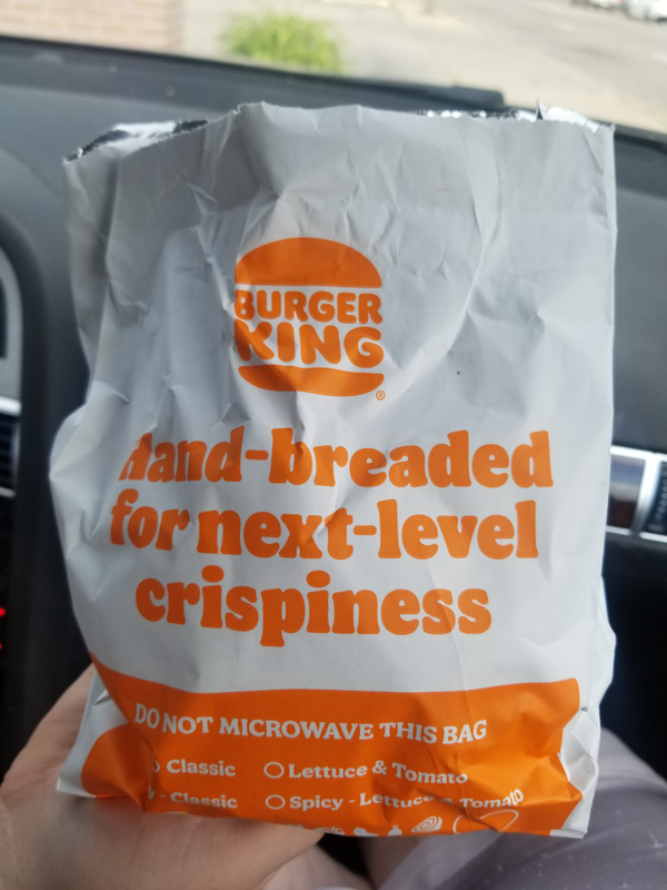 A bag of chicken sandwich