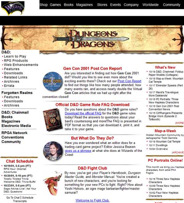 The main page, from 2001