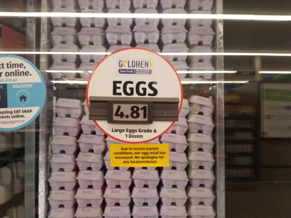 Eggs at Aldi cost nearly five dollars.