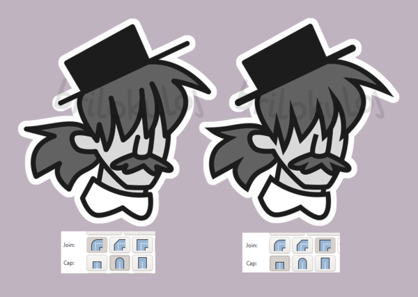 An image comparing two slightly different sticker designs. The one on the right has sharper edges.