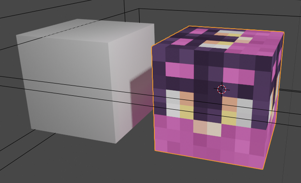 The shadeless cube is shown glowing next to a shaded cube